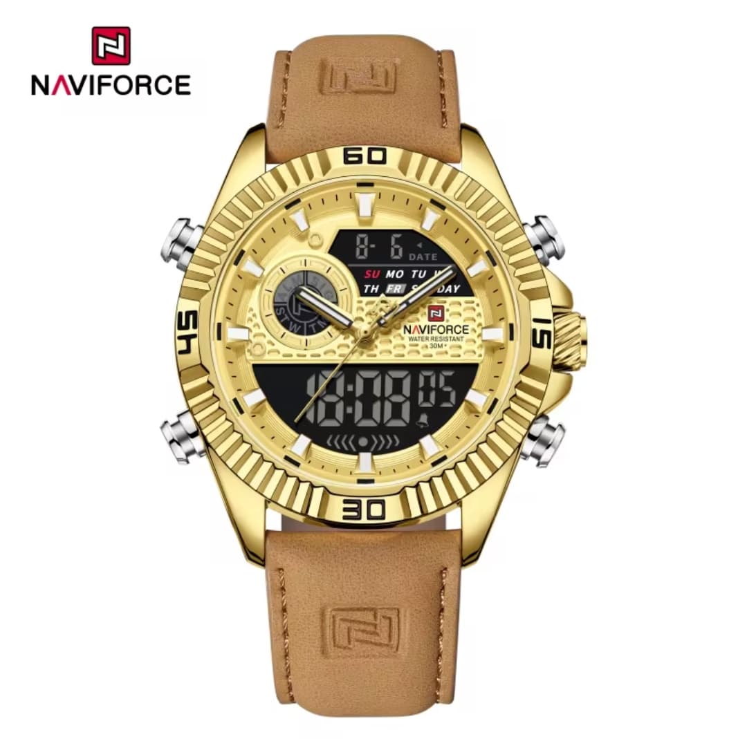 NAVIFORCE Dual Display Leather Strap Men's Sport Watch