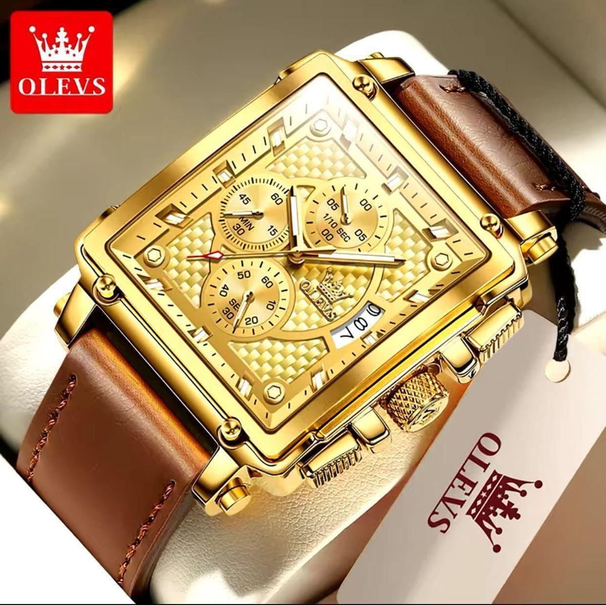 OLEVS Classic Leather Multi-Function Gents Watch (#9925)